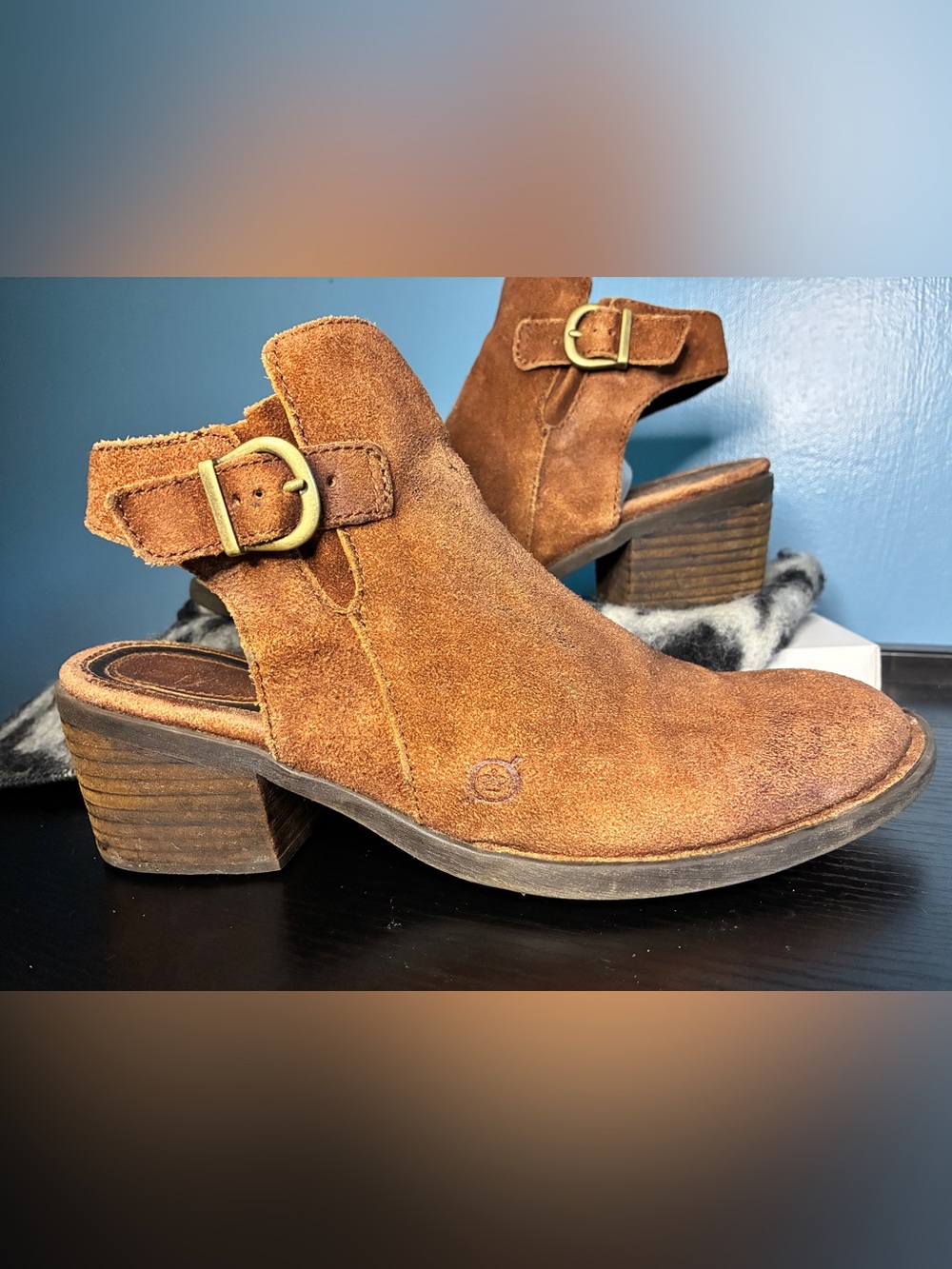 Born Suede Open-Back Mules in Chestnut